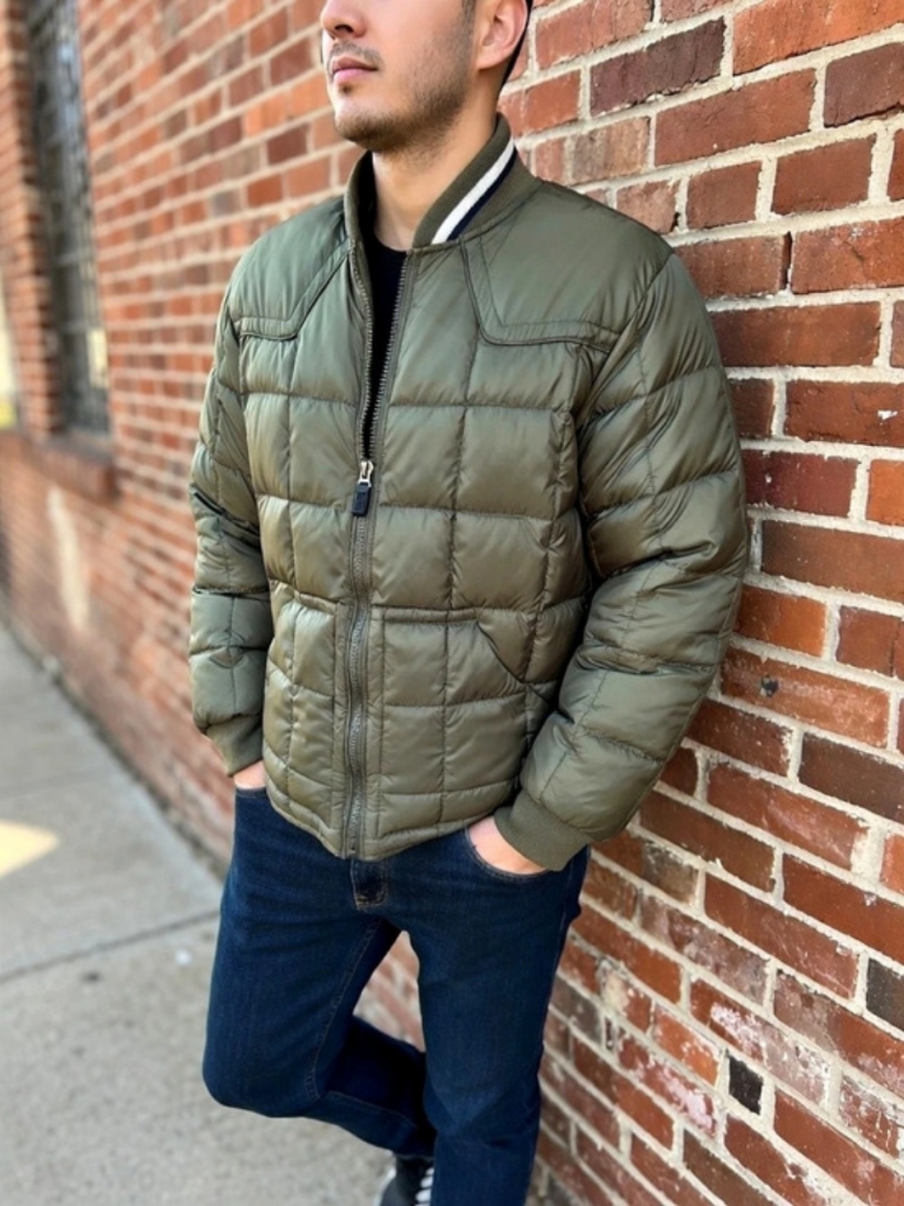 Silver Rider Men's Dark Olive Quilted Puffer Bomber Jacket Size M
